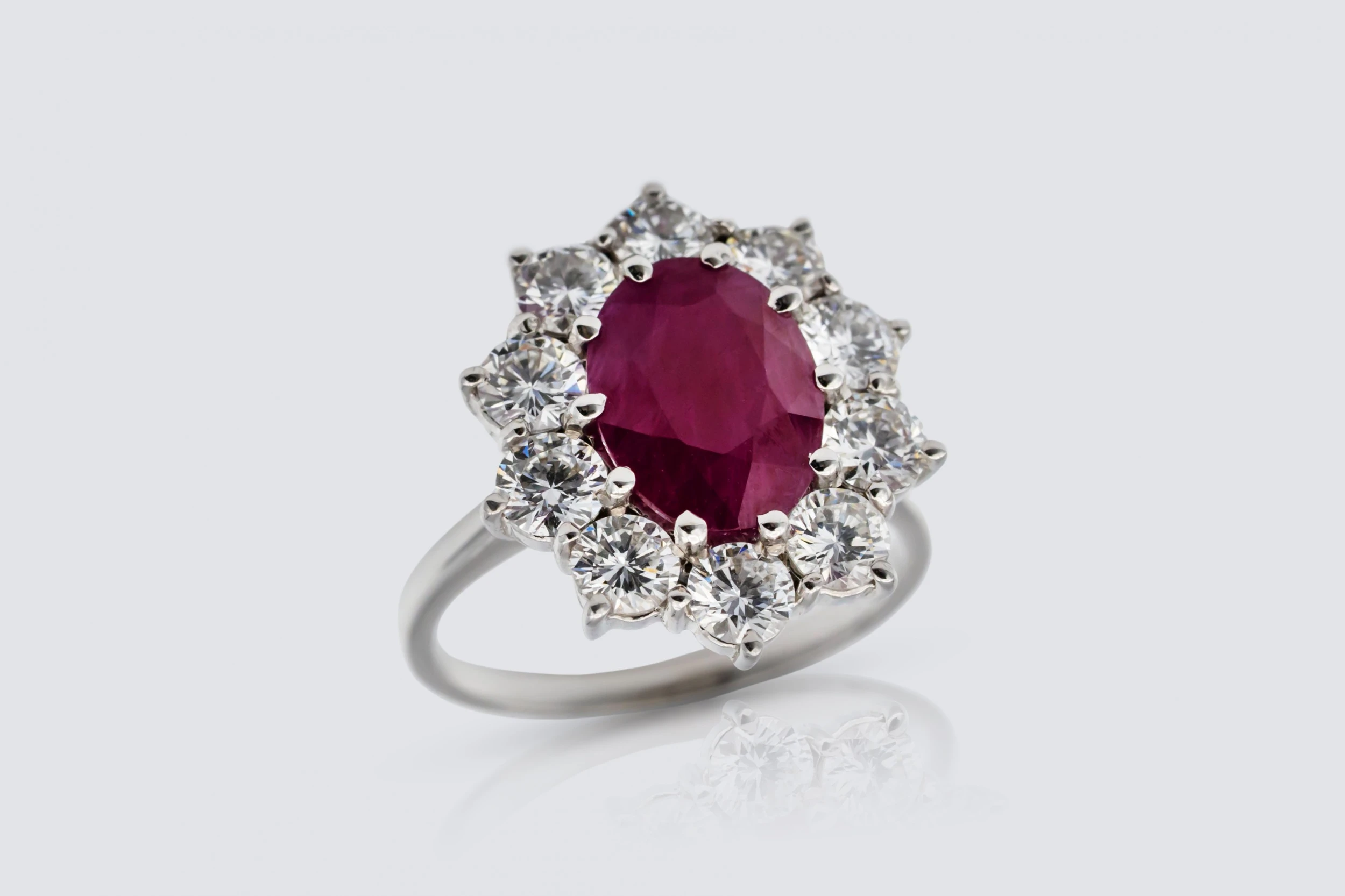 18ct White Gold 2.52ct Ruby and  1.75ct Diamond Cluster Ring Size M