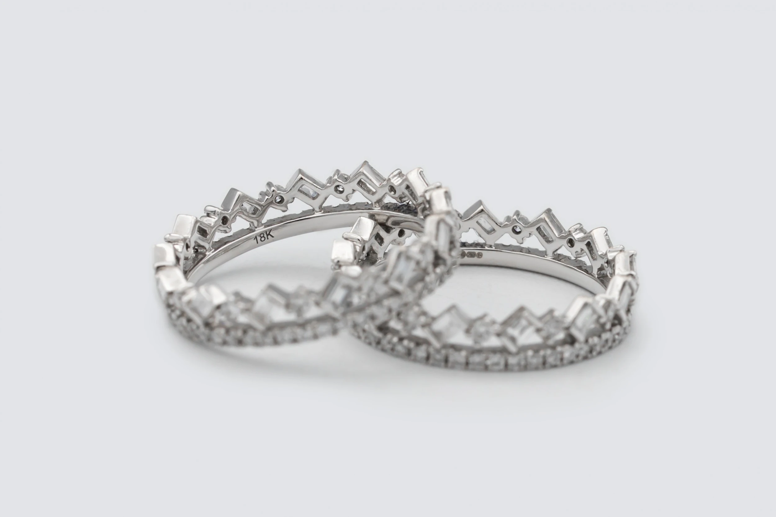 18ct White Gold Baguette and Round Diamond Two Band Ring