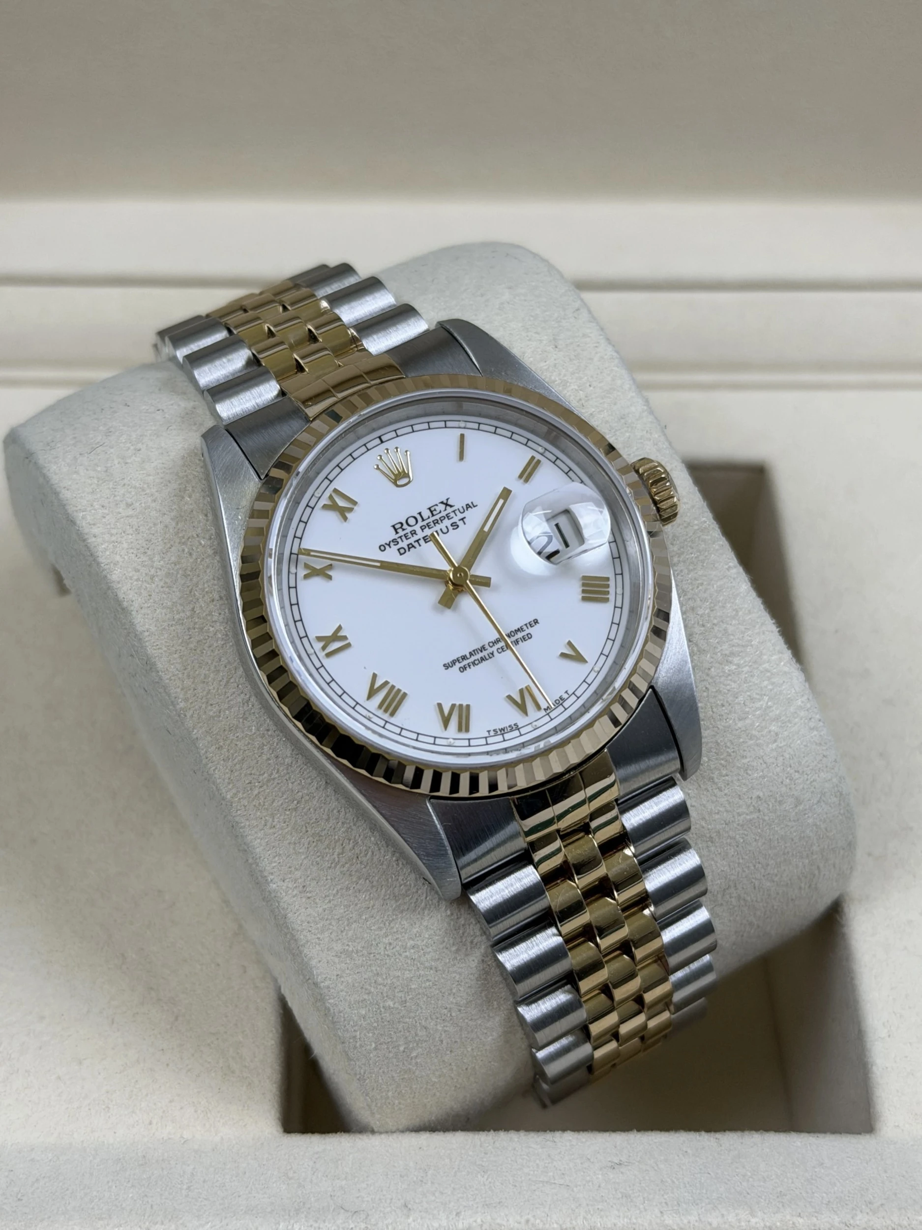 1989 ROLEX DATEJUST 16233 36MM STEEL AND GOLD WHITE ROMAN DIAL