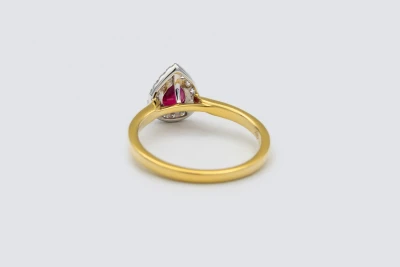 18ct Yellow Gold 0.70ct Ruby and 0.17ct Diamond Pear Shaped Ring Size N