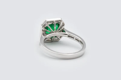 Platinum Emerald and Diamond  Ring Size N