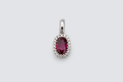 18ct White Gold 1.16ct Ruby and 0.09ct Diamond Pendant