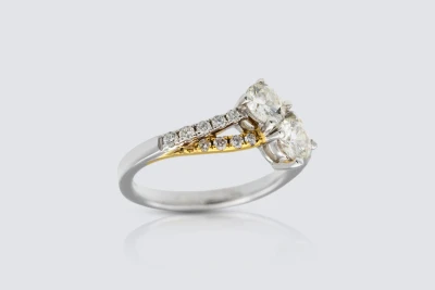 18ct Yellow and White Gold 0.89ct Two Stone Diamond Twist Ring Size L