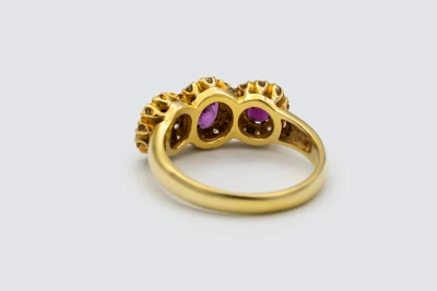 18ct Yellow Gold Ruby and Diamond Three Stone Ring Size N