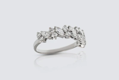 18ct White Gold 2.25ct Marquise and Brilliant Cut Diamond Ring Size S