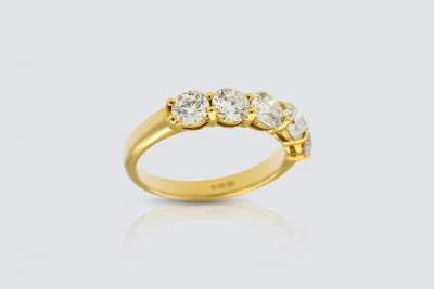 18ct Yellow Gold 1.65ct Diamond Five Stone Ring Size M