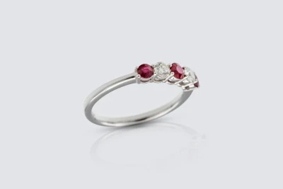 18ct White Gold 0.23ct Ruby and 0.37ct Diamond Five Stone Ring Size L 1/2