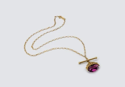 9ct Yellow Gold Amethyst Pendant T-Bar Necklace