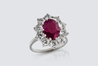 18ct White Gold 2.52ct Ruby and  1.75ct Diamond Cluster Ring Size M