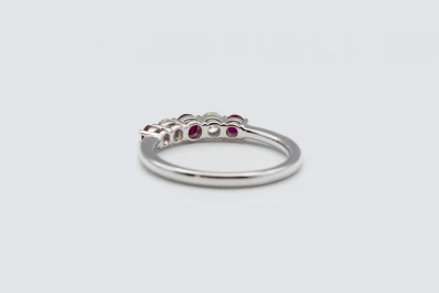 18ct White Gold 0.23ct Ruby and 0.37ct Diamond Five Stone Ring Size L 1/2