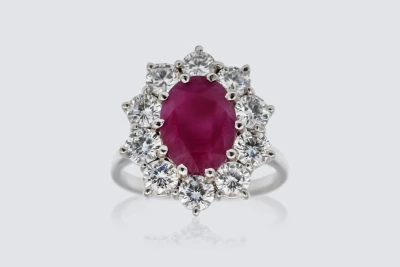 18ct White Gold 2.52ct Ruby and  1.75ct Diamond Cluster Ring Size M