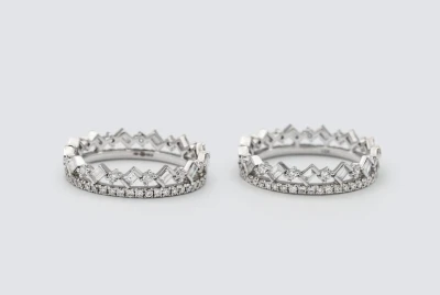 18ct White Gold Baguette and Round Diamond Two Band Ring