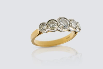 18ct Yellow Gold and Platinum Five Stone Diamond Ring Size N