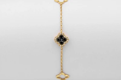 18ct Yellow Gold Diamond and Black Diamond Clover Bracelet