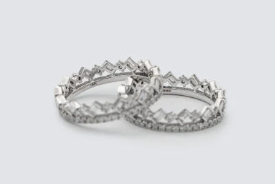 18ct White Gold Baguette and Round Diamond Two Band Ring