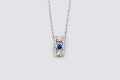 18ct White Gold 0.29ct Sapphire and Diamond Pendant Necklace
