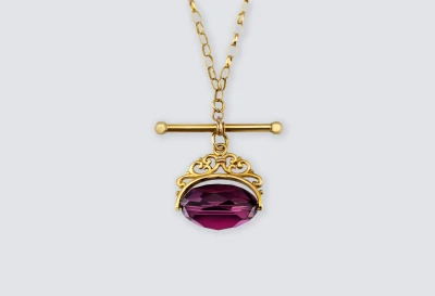 9ct Yellow Gold Amethyst Pendant T-Bar Necklace