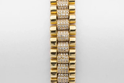 9ct Yellow Gold Diamond Rolex Style Bracelet